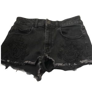 American eagle black lace denim shorts